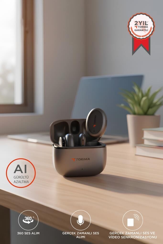 Torima WM-03 Siyah AI Destekli Gürültü Azaltma Şarj Kutulu Kablosuz Yaka Mikrofonu