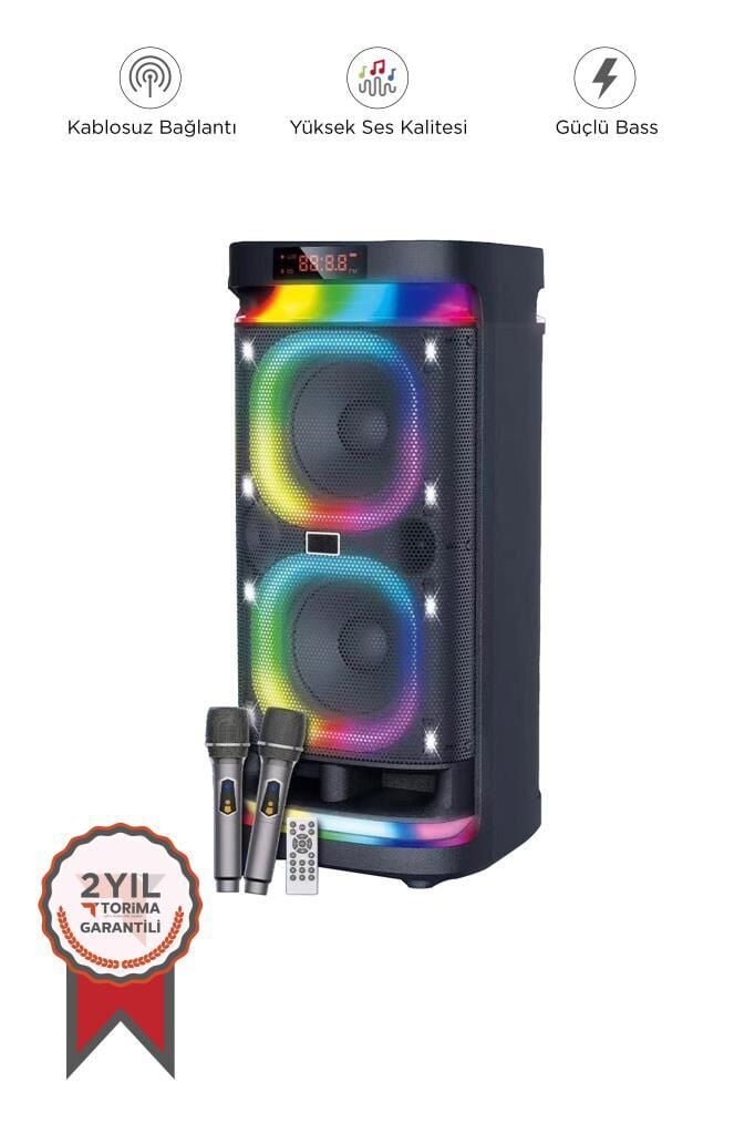 Bluetooth Hoparlör Rgb Işıklı Mikrofonlu Kumandalı Parti Speaker BTS-1990 Siyah