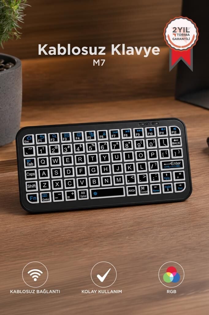 Kablosuz Klavye Rgb Işıklı Bluetooth Mini Klavye M7 Siyah