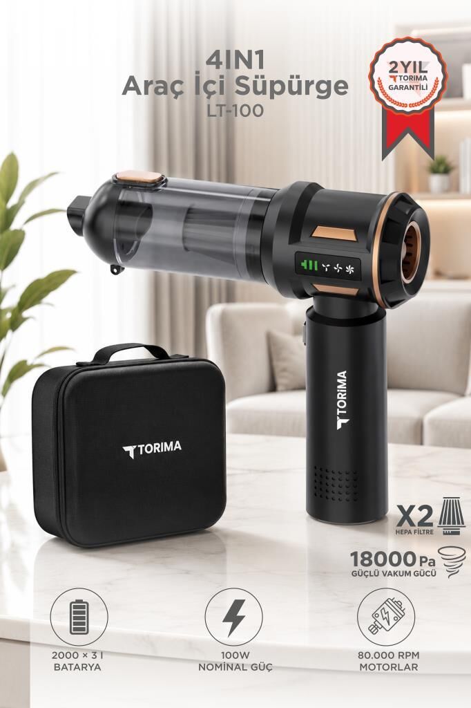 Araç İçi Süpürge 4IN1 Çok Fonksiyonlu Şarjlı Mini Ev Kullanımı İçin El Süpürgesi LT100 Siyah