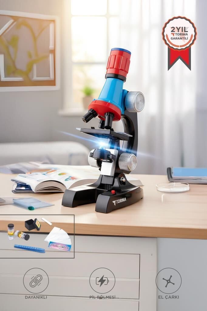 Mikroskop Led Işıklı 6-12 Yaş Çocuklar İçin Eğitici Bilim Mikroskobu Seti TSM01 Siyah