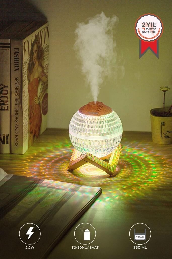 Torima H10 Beyaz Kristal Top RGB Işıklı, Ahşap Standlı, Hava Nemlendirici Dekoratif Nemlendirici