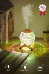 Hava Nemlendiricisi Rgb Işıklı Ahşap Standlı Kristal Top H10 Beyaz