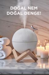 Hava Nemlendiricisi Gece Lambalı Ahşap Standlı Kuş Figürlü H13 Beyaz