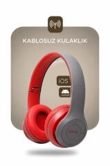 Bluetooth Kulaklık Kulak Üstü Kablosuz Kulaklık P47 Kırmızı