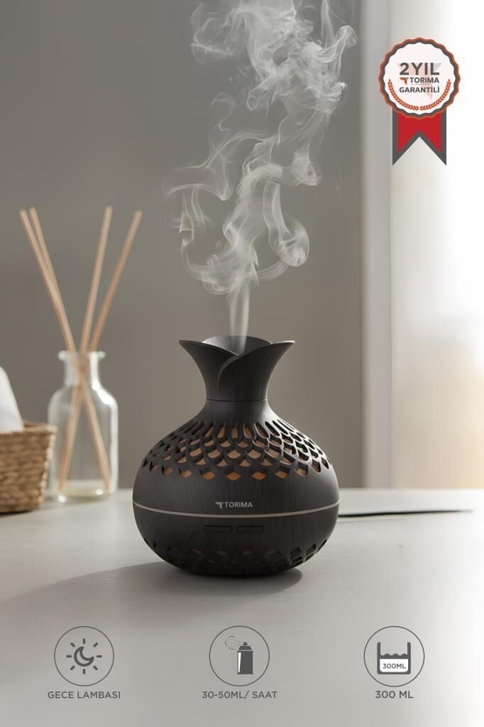 Hava Nemlendiricisi Led Işıklı Flower Ultrasonik 300 ML H15 Koyu Kahverengi