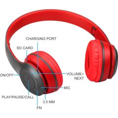 Torima P47 Extra Bass Wireless Bluetooth Kulaklık 5.0+EDR FM Radyo Kırmızı