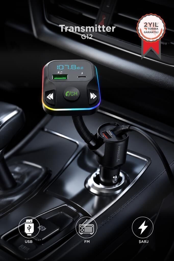 Transmitter Şarj Özellikli Dijital Göstergeli Bluetooth Fm G12 PD Siyah