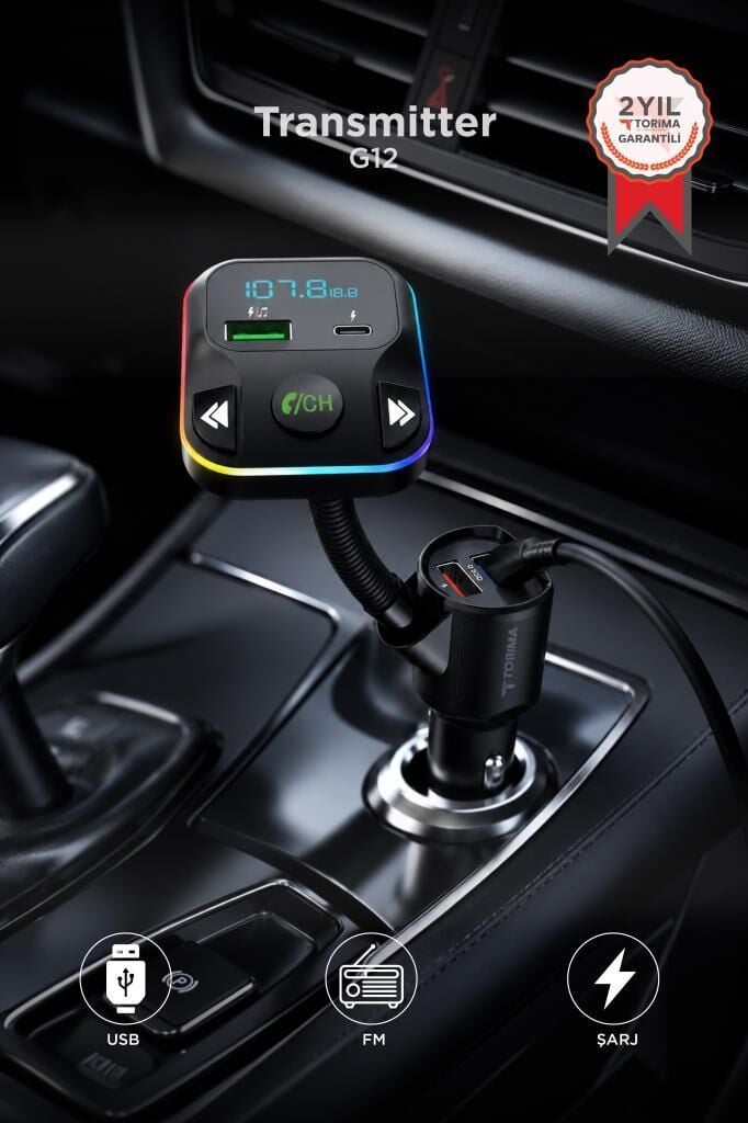 Transmitter Şarj Özellikli Dijital Göstergeli Bluetooth Fm G12 PD Siyah