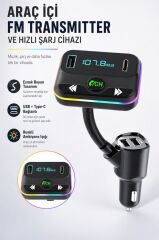 Transmitter Şarj Özellikli Dijital Göstergeli Bluetooth Fm G12 PD Siyah