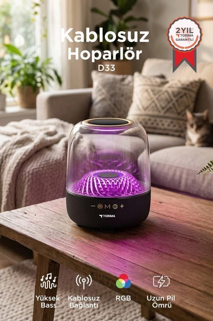 Bluetooth Hoparlör Rgb Işıklı Speaker D33 Siyah