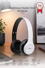 Bluetooth Kulaklık Kulak Üstü Kablosuz Kulaklık P47 Beyaz