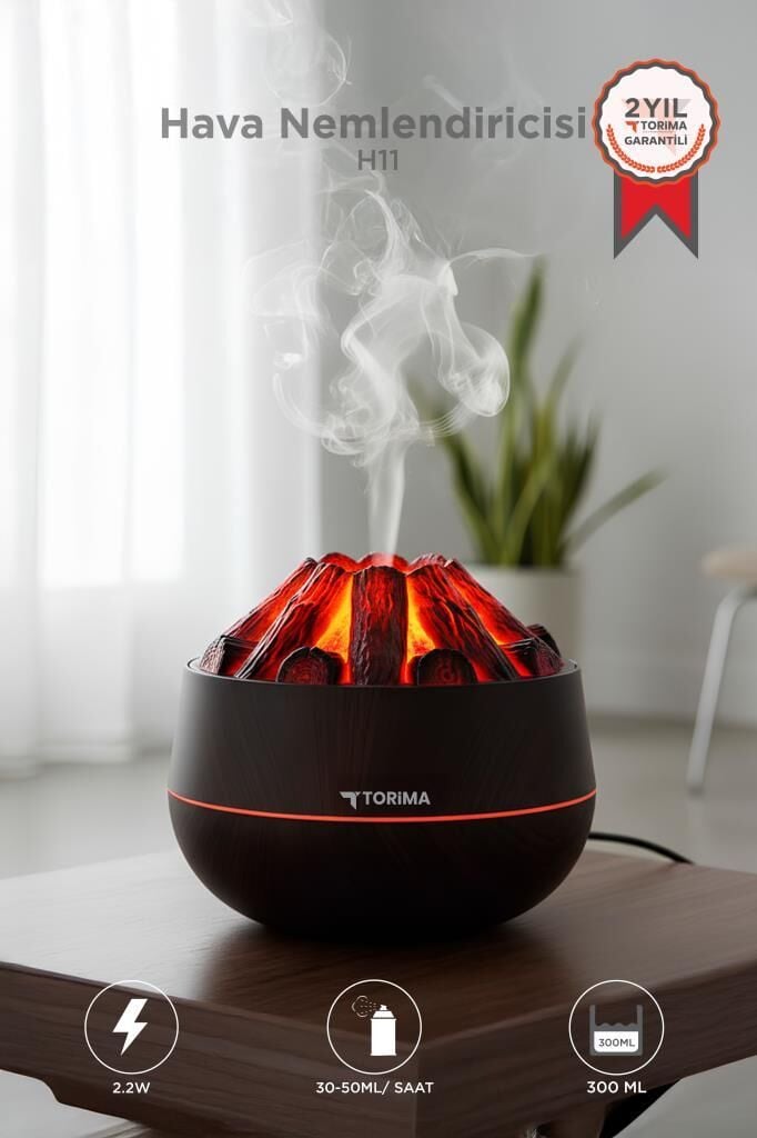 Torima Hava Nemlendiricisi Odun Ateşi Efektli Ultrasonik 300 ML H11 Koyu Kahve