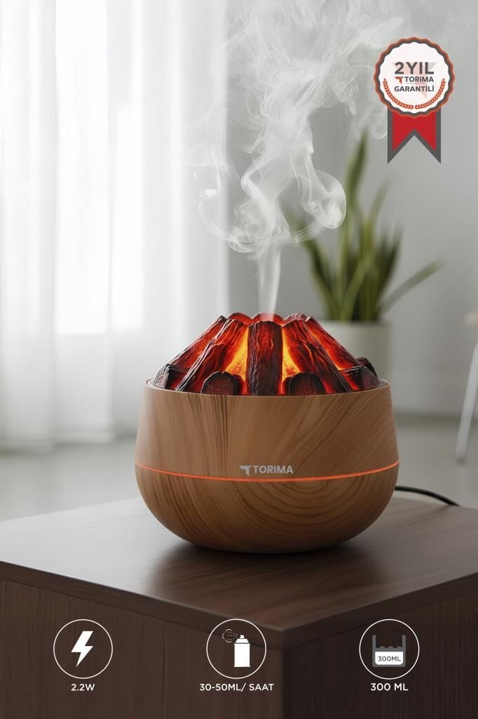 TORIMA H11 Ahşap Odun Ateş Efekli 300ml Sessiz Ultrasonik  Hava Nemlendirici
