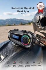 Motosiklet Bluetooth Kask Kulaklığı Lcd Ekranlı İnterkom Q10 Siyah