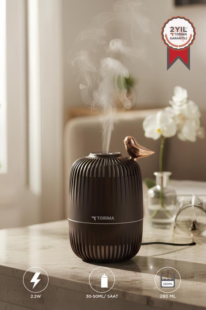 Hava Nemlendiricisi Buhar Makinesi Kuş Detaylı Ahşap Görünümlü 280 ML H17 Koyu Kahverengi