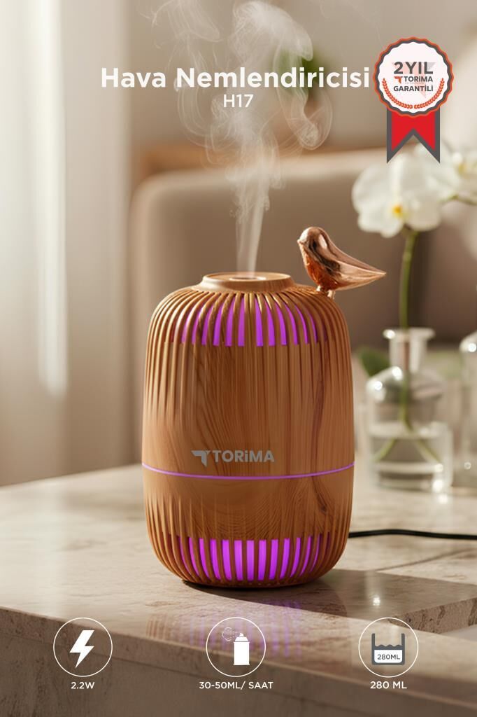 Hava Nemlendiricisi Buhar Makinesi Kuş Detaylı Ahşap Görünümlü 280 ML H17 Açık Kahverengi
