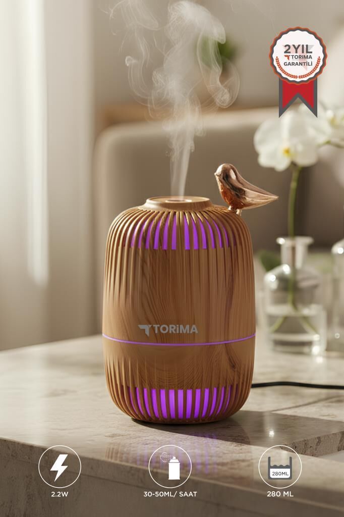 Hava Nemlendiricisi Buhar Makinesi Kuş Detaylı Ahşap Görünümlü 280 ML H17 Açık Kahverengi