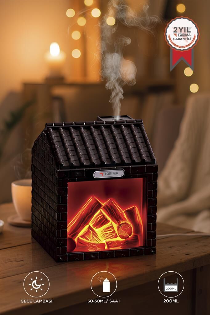 Hava Nemlendiricisi Şömine Efektli Sessiz Ultrasonik 200 ML H9 Koyu Kahverengi