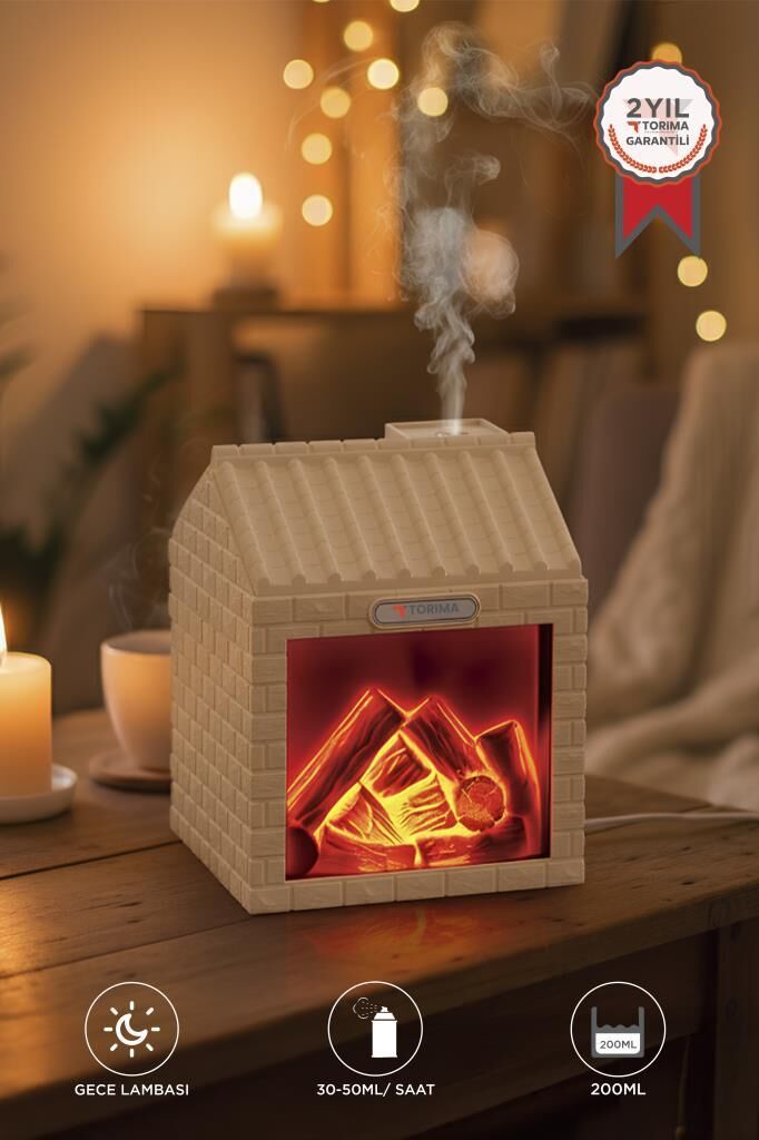 Hava Nemlendiricisi Şömine Efektli Sessiz Ultrasonik 200 ML H9 Ahşap