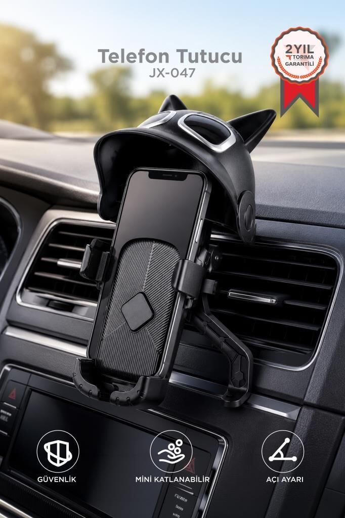 Telefon Tutucu Kedili Motorsiklet Bisiklet Oto Aksesuarları JX047 Siyah