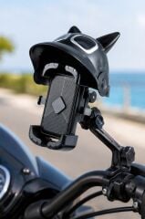 Telefon Tutucu Kedili Motorsiklet Bisiklet Oto Aksesuarları JX047 Siyah