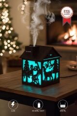 Hava Nemlendiricisi Buhar Makinesi Yılbaşı Temalı Ahşap Görünümlü 240 ML H14 Koyu Kahverengi