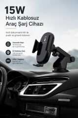 Kablosuz Hızlı Şarj Araç Şarj Cihazı D3-15W Siyah