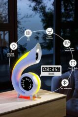 Bluetooth Hoparlör Saat Özellikli Masa Lambası 6in1 XM-G69 Beyaz