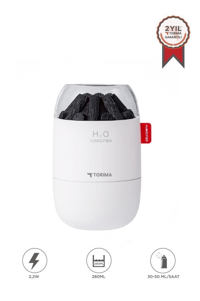 Hava Nemlendiricisi Buhar Makinesi Led Işıklı Odun Ateşi Efektli 280 ML H16 Beyaz