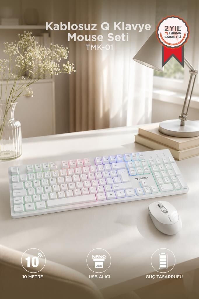 Kablosuz Q Klavye Mouse Seti TMK01 Beyaz