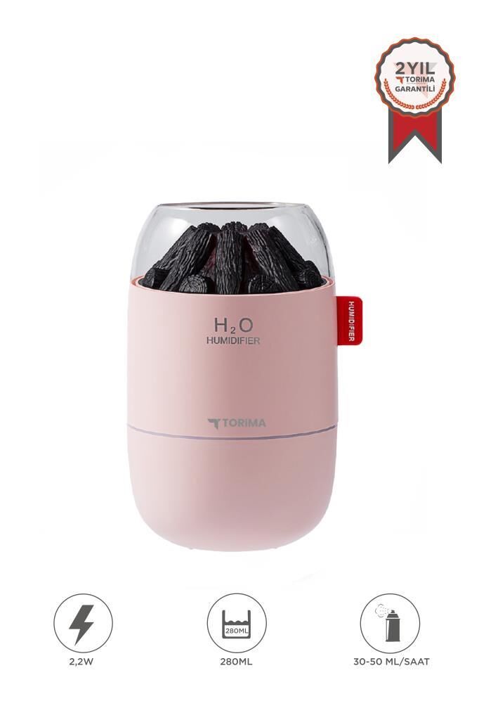 Hava Nemlendiricisi Buhar Makinesi Led Işıklı Odun Ateşi Efektli 280 ML H16 Pembe