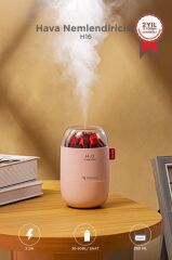 Hava Nemlendiricisi Buhar Makinesi Led Işıklı Odun Ateşi Efektli 280 ML H16 Pembe