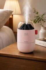 Hava Nemlendiricisi Buhar Makinesi Led Işıklı Odun Ateşi Efektli 280 ML H16 Pembe