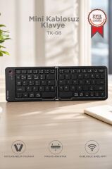 Kablosuz Klavye Bluetooth Katlanabilir Şarjlı Mini Klavye TK08 Siyah
