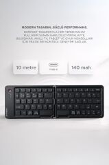 Kablosuz Klavye Bluetooth Katlanabilir Şarjlı Mini Klavye TK08 Siyah
