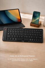 Kablosuz Klavye Bluetooth Katlanabilir Şarjlı Mini Klavye TK08 Siyah