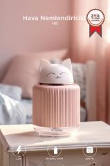 Hava Nemlendiricisi Buhar Makinesi Gece Lambalı Kedi Figürlü 300 ML H8 Pembe