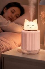 Hava Nemlendiricisi Buhar Makinesi Gece Lambalı Kedi Figürlü 300 ML H8 Pembe