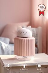 Hava Nemlendiricisi Buhar Makinesi Gece Lambalı Kedi Figürlü 300 ML H8 Pembe