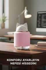 Hava Nemlendiricisi Buhar Makinesi Gece Lambalı Kedi Figürlü 300 ML H8 Pembe
