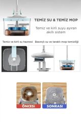 Otomatik Paspas Temizlik Seti Temiz Kirli Suyu Ayıran 3 Mop Bezli Paspas TMP02 Gri