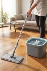 Otomatik Paspas Temizlik Seti Temiz Kirli Suyu Ayıran 3 Mop Bezli Paspas TMP02 Gri