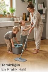 Otomatik Paspas Temizlik Seti Temiz Kirli Suyu Ayıran 3 Mop Bezli Paspas TMP02 Gri