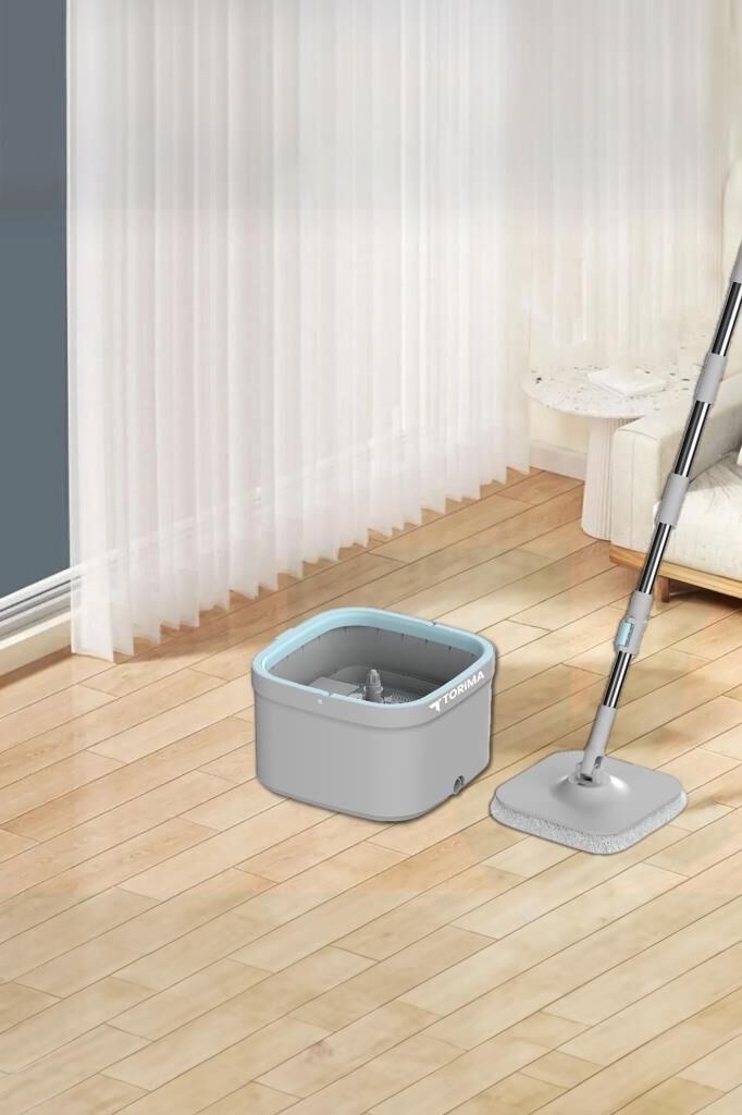 Otomatik Paspas Temizlik Seti Temiz Kirli Suyu Ayıran 3 Mop Bezli Paspas TMP02 Gri