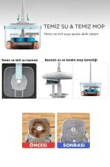 Otomatik Paspas Temizlik Seti Temiz Kirli Suyu Ayıran 3 Mop Bezli Paspas TMP02 Gri