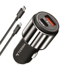 Torima Hızlı Şarj Adaptörü 45W Lightning Kablolu Araç Çakmaklık Şarj C16 Gümüş
