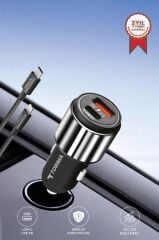 Torima C16 45W Silver Araç Şarj Cihazı Lıghtnıng Kablolu Hızlı Şarj Adaptörü