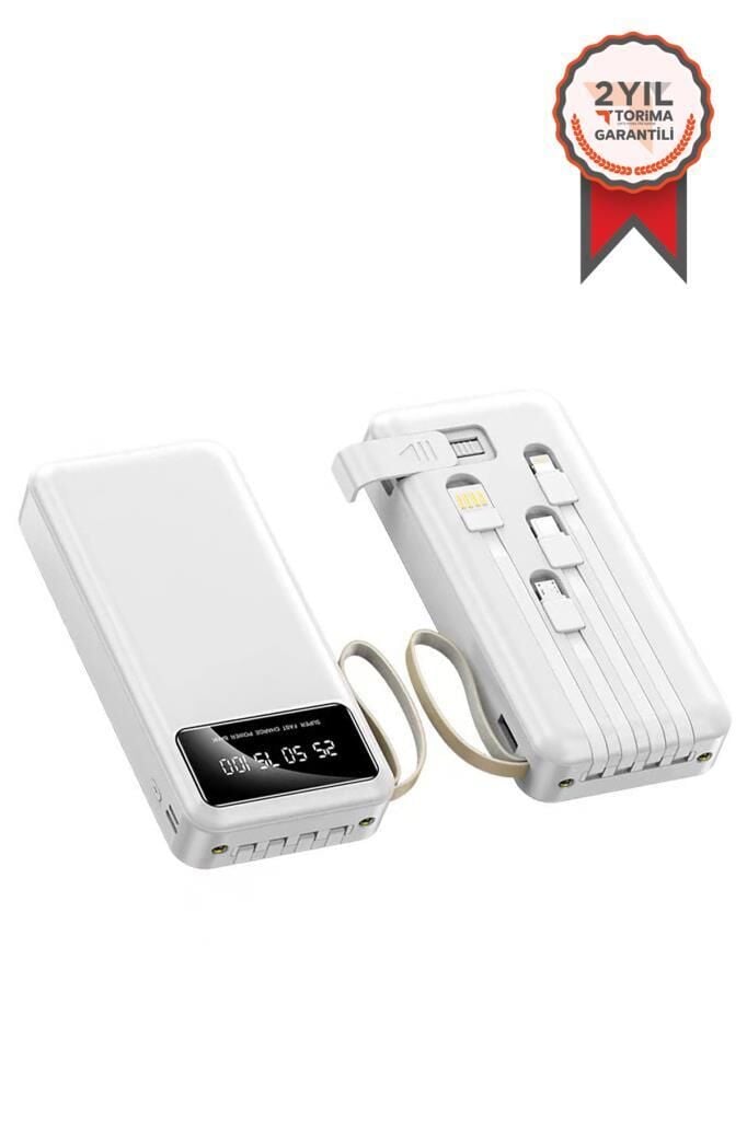 Taşınabilir Batarya 20000 Mah Hızlı Şarj Ledli 4 Çıkışlı Powerbank TRM-1021 Beyaz