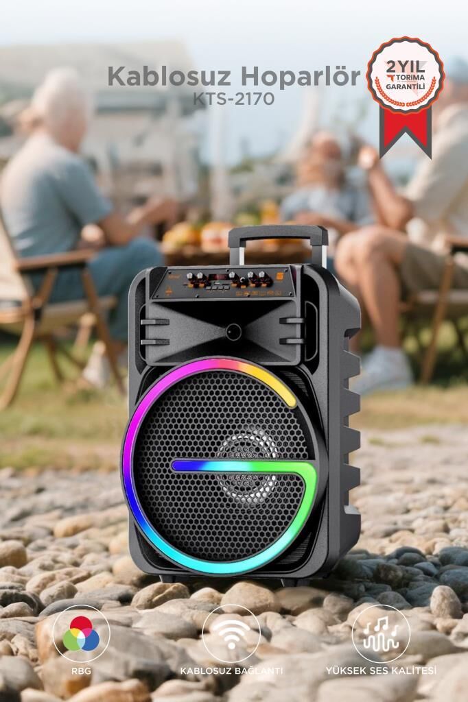 Bluetooth Hoparlör Rgb Işıklı Çift Mikrofonlu 19W Kablosuz Speaker KTS-2170 Siyah